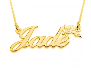 Gold Cursive Name Necklace with Small Cupid Large