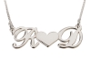 Two Letters with a Middle Heart Sterling Silver Name Necklace