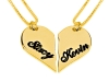 2 Halves of a Gold Plated Heart Pedant with Your Names Small